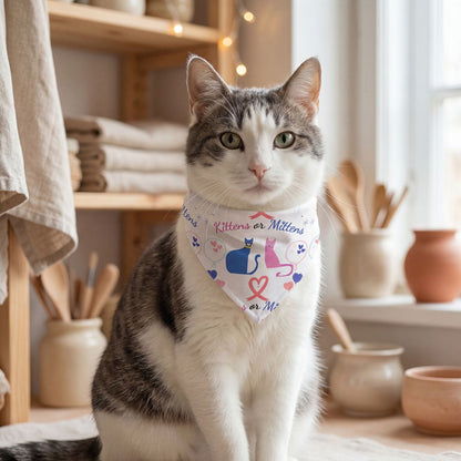 Cat Love Pet Bandana - "Kittens or Mittens" Cute Heart & Paw Print for Cats ,Gender Reveal Cat Bandana