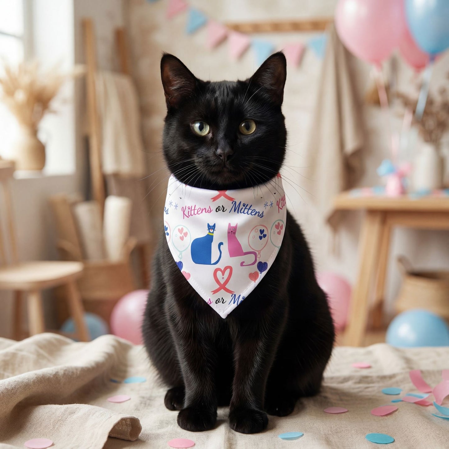 Cat Love Pet Bandana - "Kittens or Mittens" Cute Heart & Paw Print for Cats ,Gender Reveal Cat Bandana